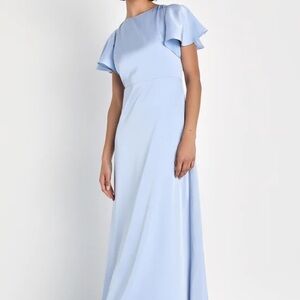 Lulus Infinite Invites Powder Blue Satin Backless Boat Neck Maxi Dress